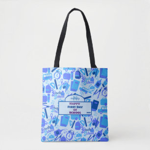trendy blue Customisable Back to School Pattern Tote Bag