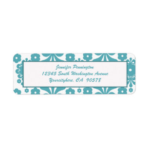 Trendy blue damask return address envelope labels