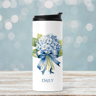 Trendy Blue Floral Bridesmaid Proposal Thermal Tumbler