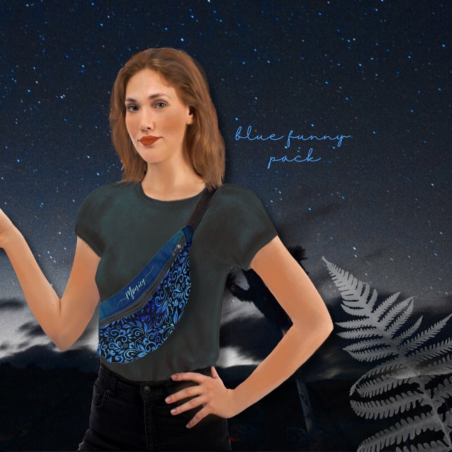 Trendy Blue Floral Gradient Pattern Name  Bum Bags (Trendy Blue Floral Gradient Pattern Name Fanny Pack)