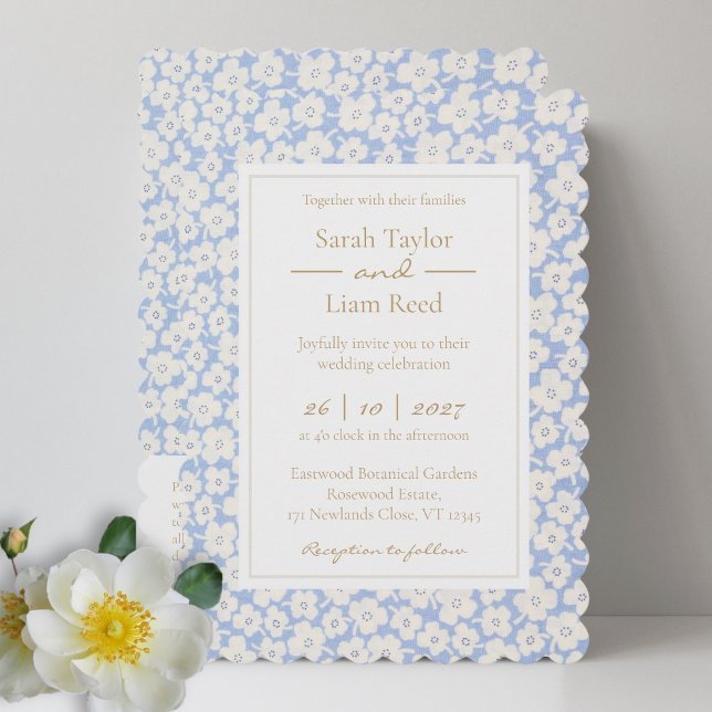 Trendy Blue Floral Wedding RSVP QR & Invitation (Creator Uploaded)