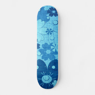 Trendy Blue Flower Vintage Skateboard