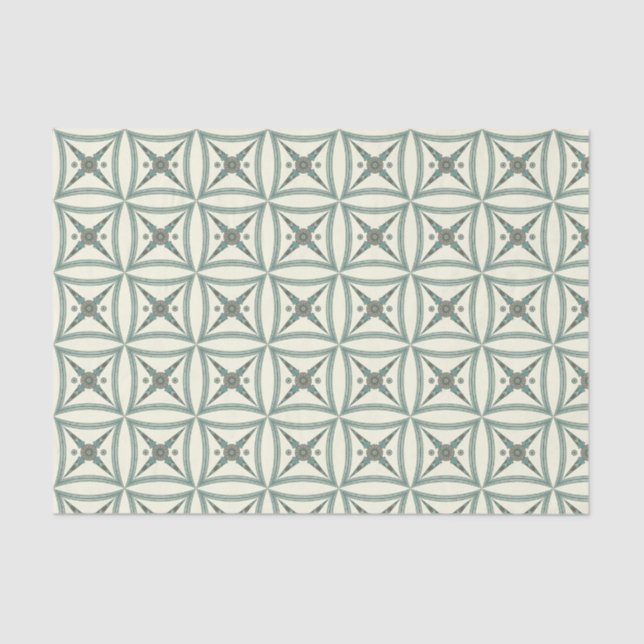 Trendy Blue Geometric Square Mesopotamian Motif Tissue Paper (Front)