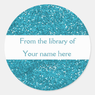 Trendy Blue Glitter Personalised Bookplates Classic Round Sticker