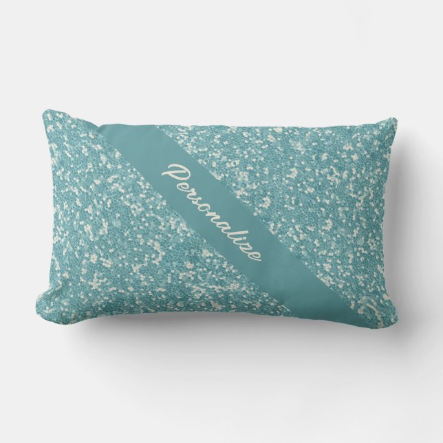 Trendy Blue Glitter Personalised Stylish Chic Lumbar Cushion (Front)