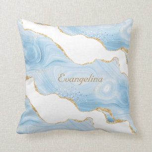 Trendy Blue Gold Agate Personalised Cushion