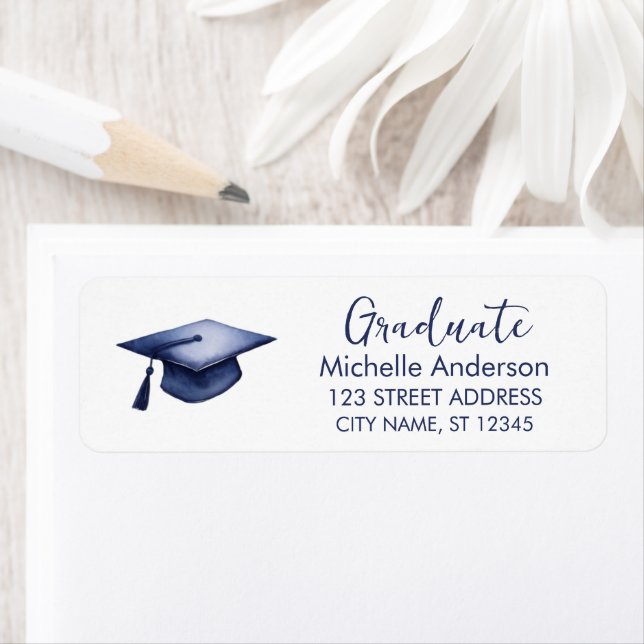 Trendy Blue Graduation Return Address Label        (Insitu)
