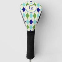 Trendy Blue & Green Argyle Pattern Modern Monogram