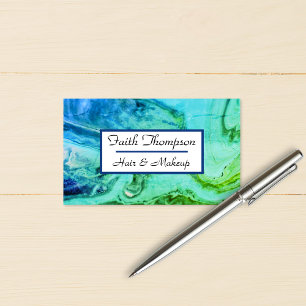 Trendy Blue Green Marble Hair Stylist Business Card