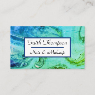 Trendy Blue Green Marble Hair Stylist Business Card