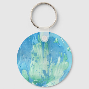 Trendy Blue Green White Marble Look Modern Key Ring