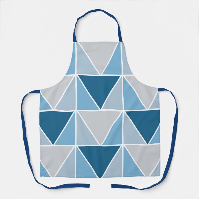 Trendy Blue Grey Geometric Triangles  Apron (Front)