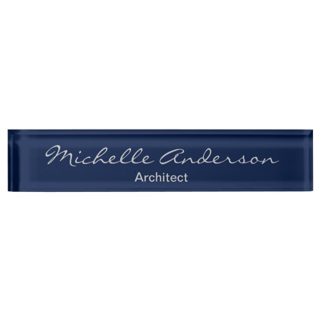 Trendy Blue Grey Script Architect Nameplate (Front)