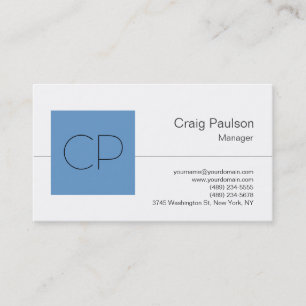Trendy Blue Grey White Monogram Business Card