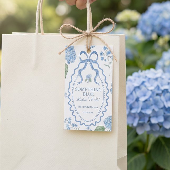 Trendy Blue Hydrangea Bridal Shower Gift Tag (blue hydrangea gift tag)