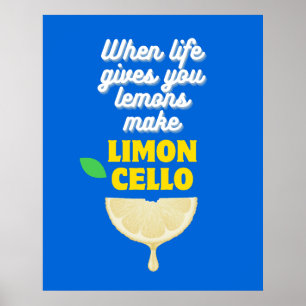 Trendy Blue Italian Lemons Limoncello Kitchen Bar Poster