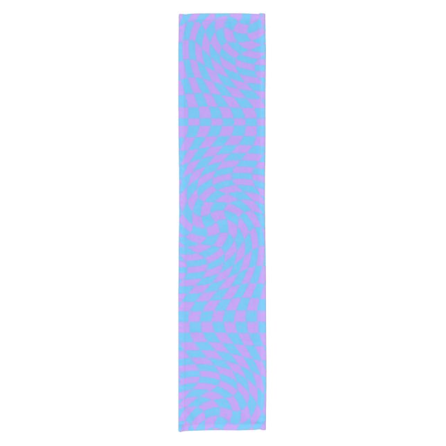 Trendy Blue & Lavender Purple Chequered Pattern   Short Table Runner (Front)