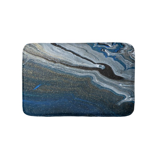 Trendy Blue Marble Pattern Bath Mat (Front)