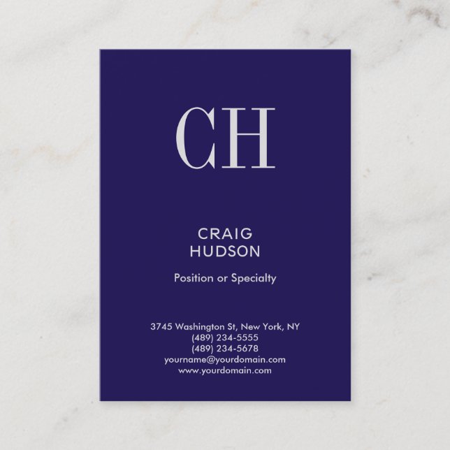 Trendy Blue Monogram Professional Business Card (Front)