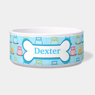 Trendy Blue Owls Customised Pet Dog Food Bowl