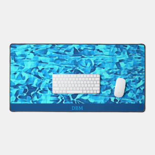 Trendy Blue Pattern Watercolor Abstract Desk Mat