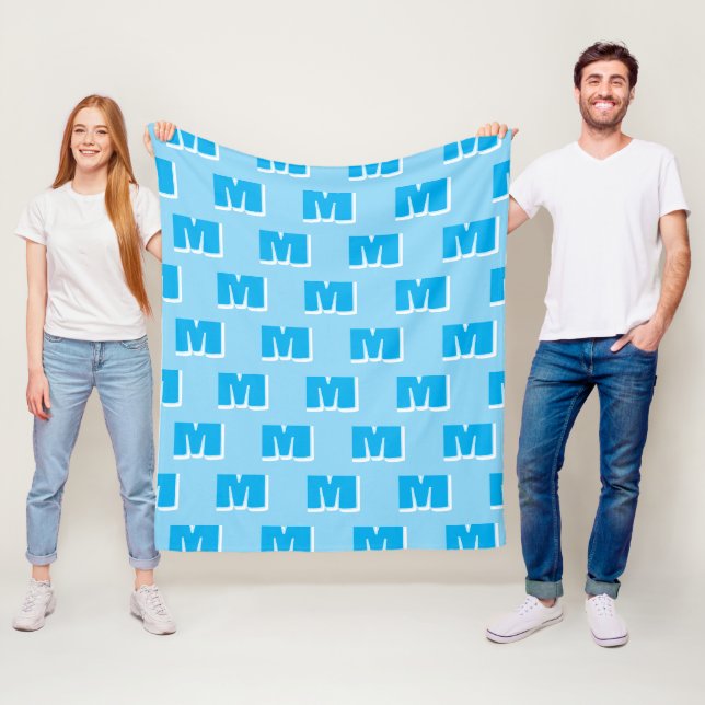 Trendy Blue Personalised Initial  Fleece Blanket (In Situ)