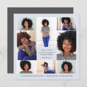 Trendy Blue Photo Collage Graduation Party Invitation