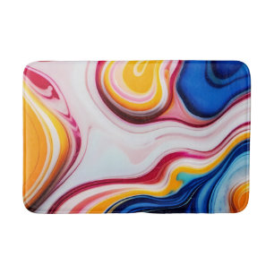Trendy Blue Pink yellow white faux marble Bath Mat