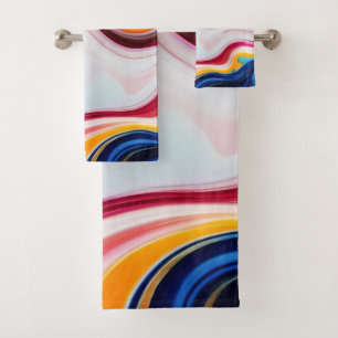 Trendy Blue Pink yellow white faux marble Bath Towel Set