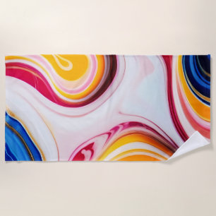 Trendy Blue Pink yellow white faux marble Beach Towel