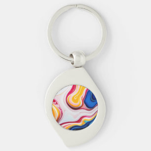 Trendy Blue Pink yellow white faux marble Key Ring