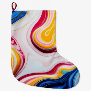 Trendy Blue Pink yellow white faux marble Large Christmas Stocking