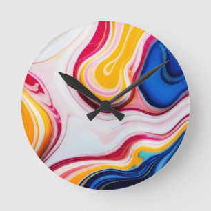 Trendy Blue Pink yellow white faux marble Round Clock