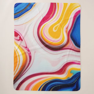 Trendy Blue Pink yellow white faux marble Sherpa Blanket