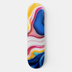 Trendy Blue Pink yellow white faux marble Skateboard