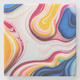 Trendy Blue Pink yellow white faux marble Stone Coaster