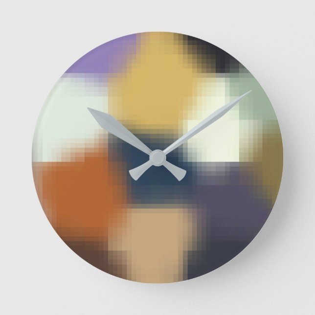 Trendy Blue Purple Orange Beige Stylish Pattern Round Clock (Front)