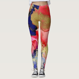 Trendy Blue Red Gold Liquid Art Leggings