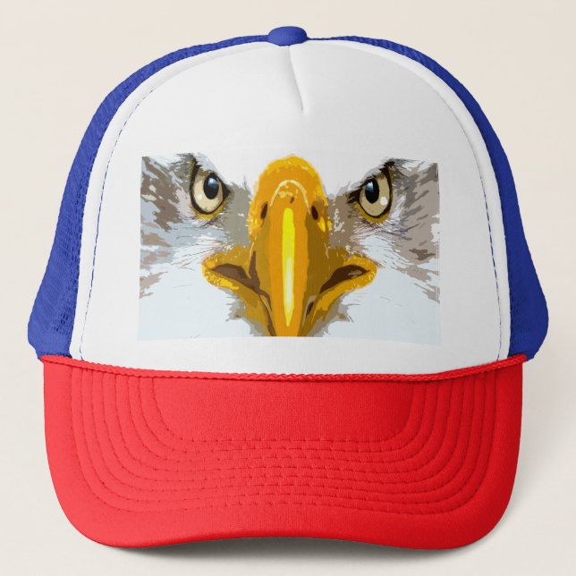 Trendy Blue Red White Eagle Head Pop Art Modern Trucker Hat (Front)