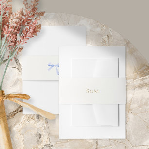 Trendy Blue Ribbon Wedding  Invitation Belly Band