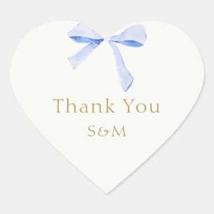 Trendy Blue Ribbon Wedding Thank You Heart Sticker