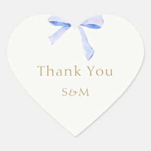 Trendy Blue Ribbon Wedding Thank You Heart Sticker