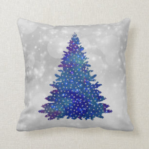 Trendy Blue Silver Glitter Tree Christmas Cushion