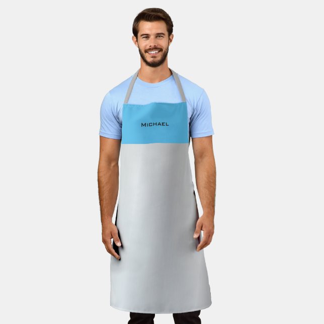 Trendy Blue Silver Grey Modern Professional Apron (Worn)