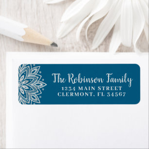 Trendy Blue Silver Mandala Snowflake Label Return Address Label