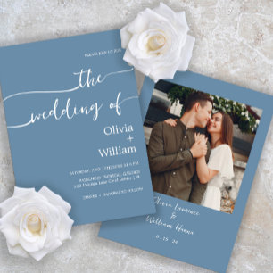 Trendy Blue simple Handwriting Script Wedding Invitation