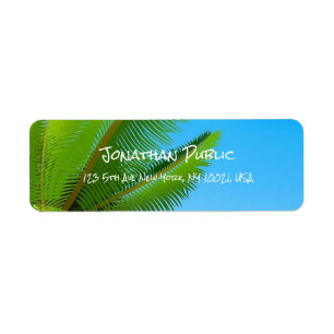 Trendy Blue Sky Palms Elegant Calligraphy Template Return Address Label