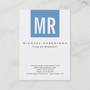 Trendy Blue Stylish Monogram White Business Card