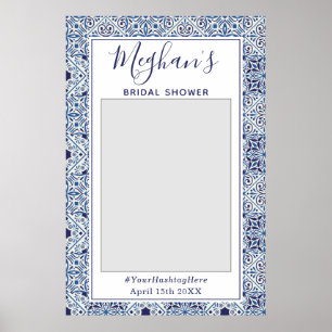 Trendy Blue tiles Bridal Shower Photo Booth Poster