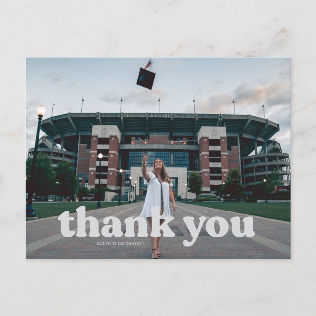 Trendy Blue Typography Graduation Thank You Postcard (Front)